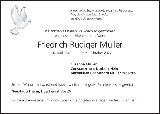 Anzeige von Friedrich Rüdiger Müller von MGO