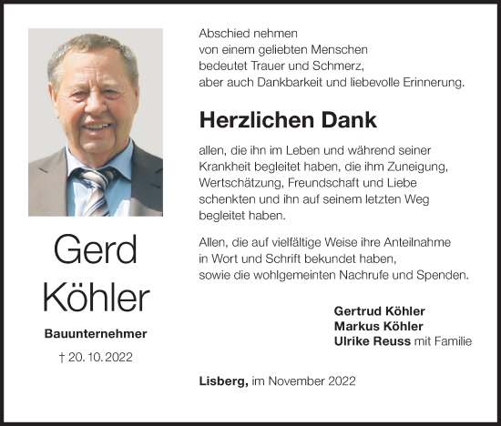 Anzeige von Gerd Köhler von MGO