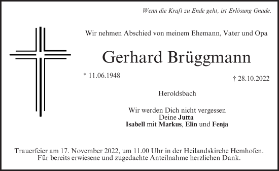 Anzeige von Gerhard Brüggmann von MGO