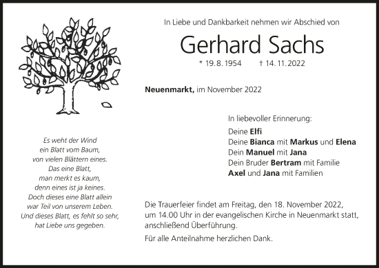 Anzeige von Gerhard Sachs von MGO