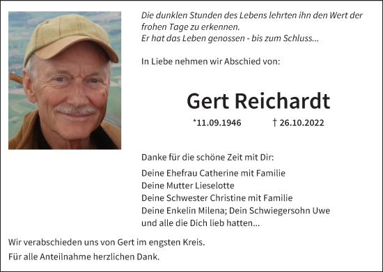 Anzeige von Gert Reichardt von MGO