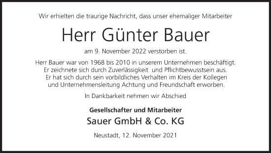 Anzeige von Günter Bauer von MGO