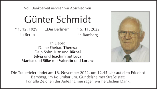 Anzeige von Günter Schmidt von MGO
