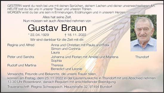 Anzeige von Gustav Braun von MGO