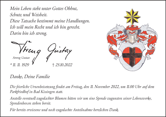 Anzeige von Gustav Streng von MGO