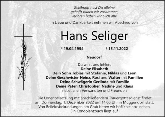 Anzeige von Hans Seliger von MGO