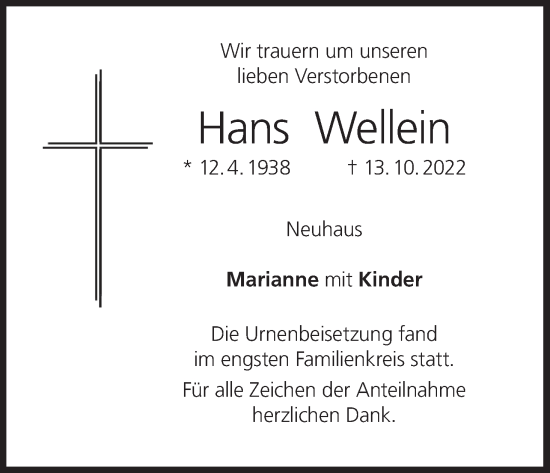 Anzeige von Hans Wellein von MGO