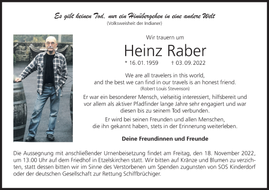 Anzeige von Heinz Raber von MGO