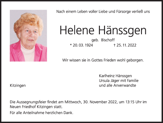 Anzeige von Helene Hänssgen von MGO