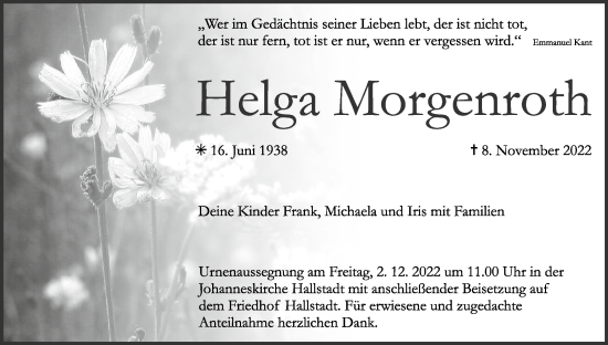 Anzeige von Helga Morgenroth von MGO