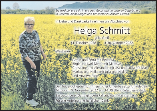 Anzeige von Helga Schmitt von MGO