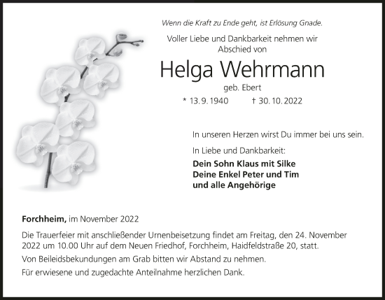 Anzeige von Helga Wehrmann von MGO