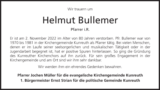 Anzeige von Helmut Bullemer von MGO