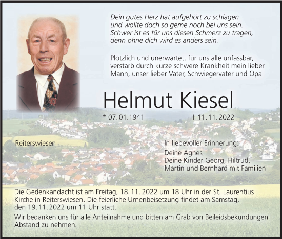 Anzeige von Helmut Kiesel von MGO