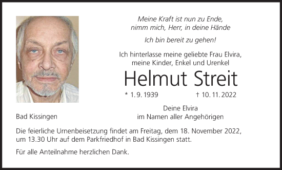 Anzeige von Helmut Streit von MGO
