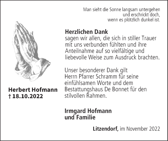 Anzeige von Herbert Hofmann von MGO