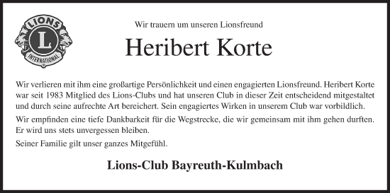 Anzeige von Heribert Korte von MGO