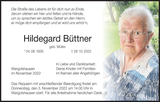 Anzeige von Hildegard Büttner von MGO