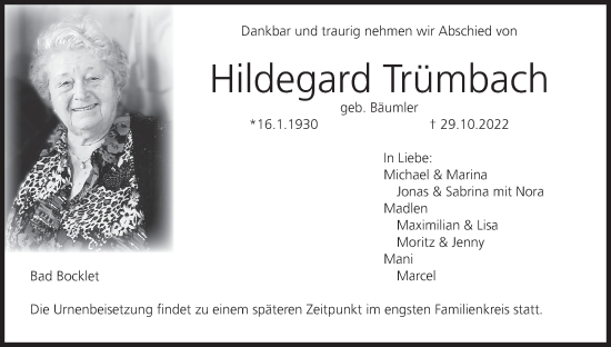 Anzeige von Hildegard Trümbach von MGO