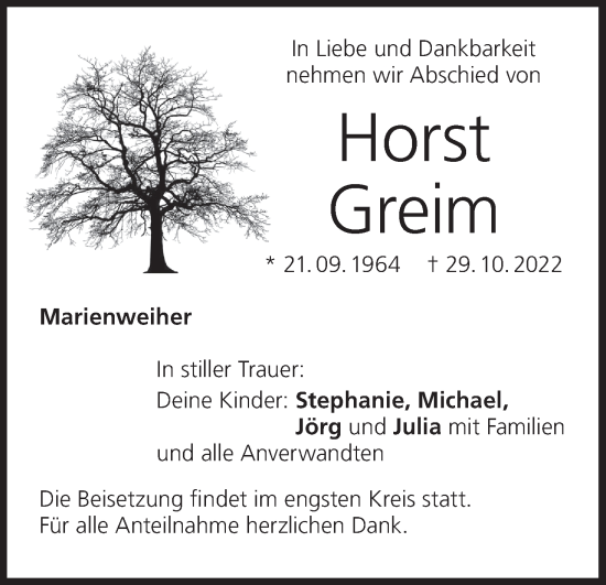 Anzeige von Horst Greim von MGO