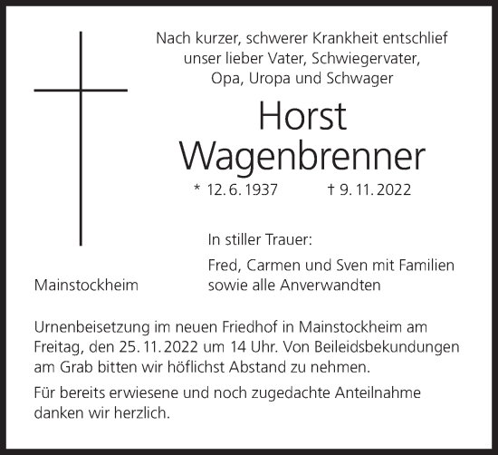Anzeige von Horst Wagenbrenner von MGO