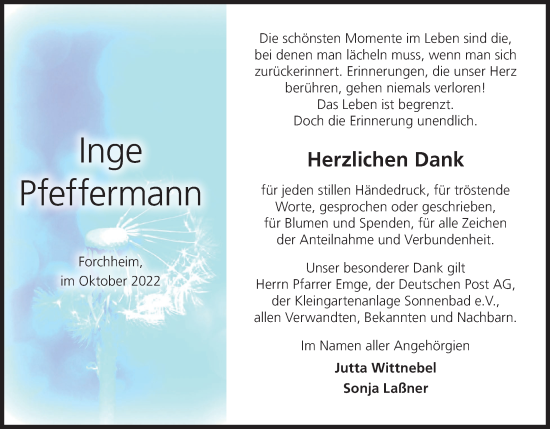 Anzeige von Inge Pfeffermann von MGO