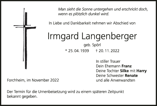 Anzeige von Irmgard Langenberger von MGO