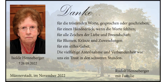 Anzeige von Isolde Henneberger von MGO