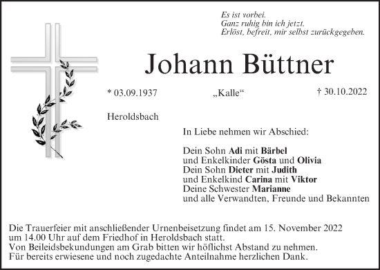 Anzeige von Johann Büttner von MGO