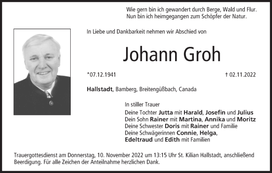 Anzeige von Johann Groh von MGO