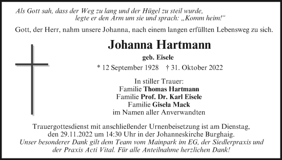 Anzeige von Johanna Hartmann von MGO