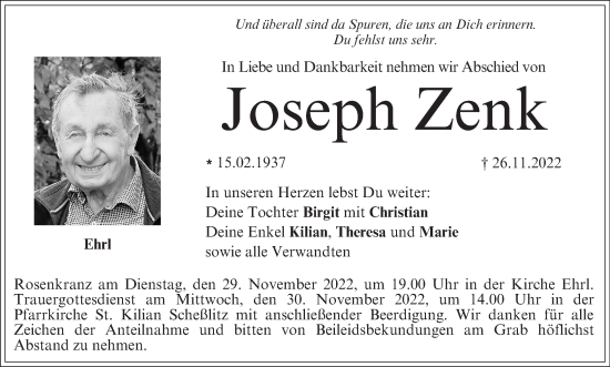 Anzeige von Joseph Zenk von MGO