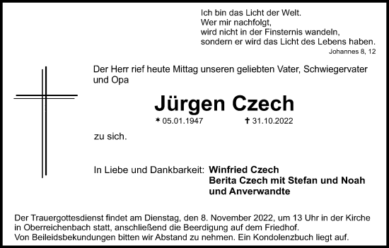 Anzeige von Jürgen Czech von MGO