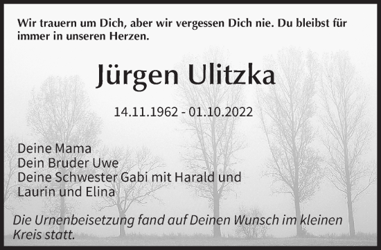 Anzeige von Jürgen Ulitzka von MGO