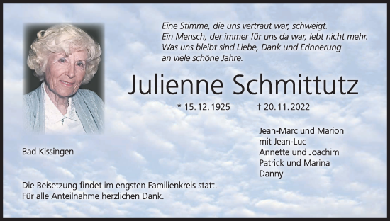 Anzeige von Julienne Schmittutz von MGO