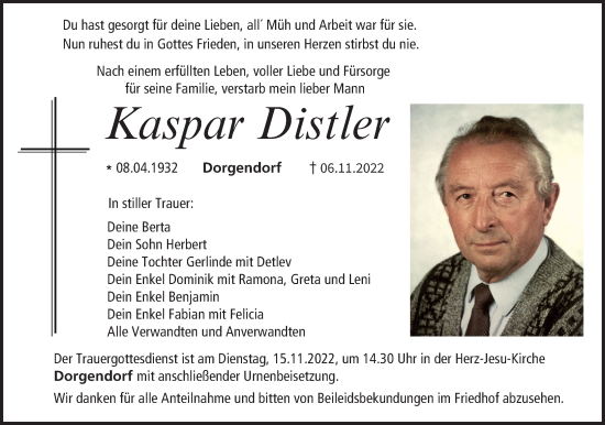 Anzeige von Kaspar Distler von MGO