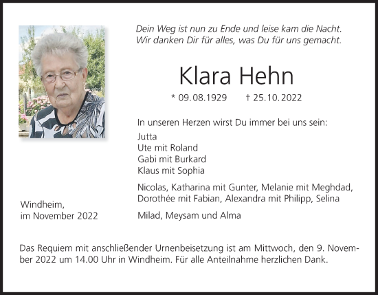 Anzeige von Klara Hehn von MGO