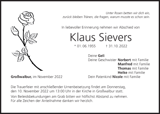 Anzeige von Klaus Sievers von MGO
