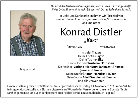 Anzeige von Konrad Distler von MGO