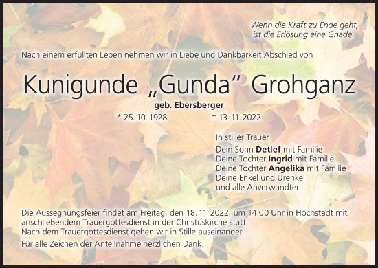 Anzeige von Kunigunde Grohganz von MGO