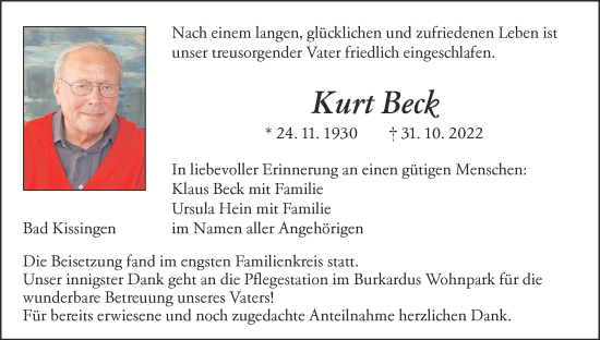 Anzeige von Kurt Beck von MGO