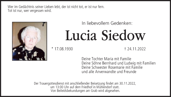 Anzeige von Lucia Siedow von MGO