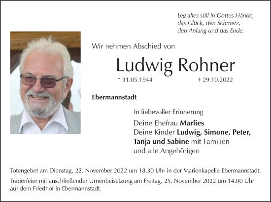 Anzeige von Ludwig Rohner von MGO