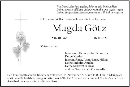 Anzeige von Magda Götz von MGO