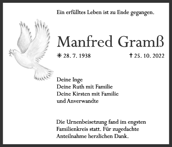 Anzeige von Manfred Gramß von MGO