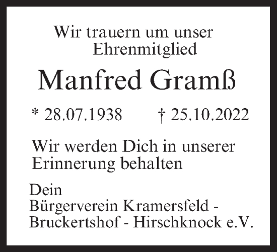 Anzeige von Manfred Gramß von MGO