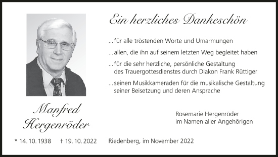 Anzeige von Manfred Hergenröder von MGO