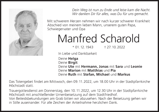 Anzeige von Manfred Scharold von MGO