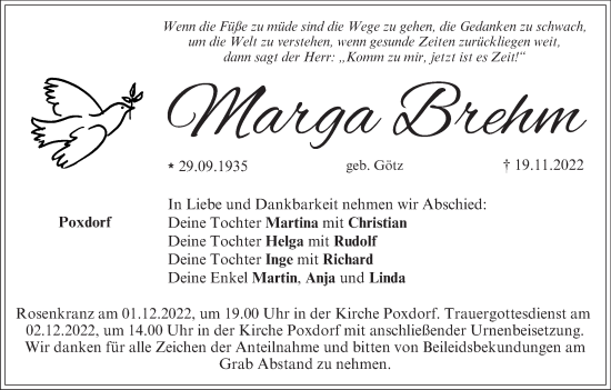 Anzeige von Marga Brehm von MGO
