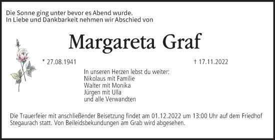 Anzeige von Margareta Graf von MGO